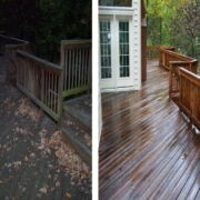 Before and After Powerwashing pressure washed deck
